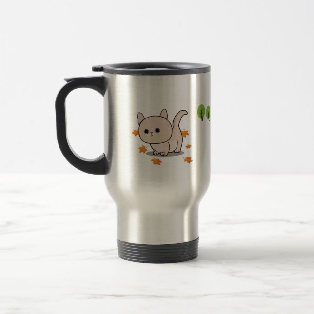 kitty and maple leaves travel mug (Left)