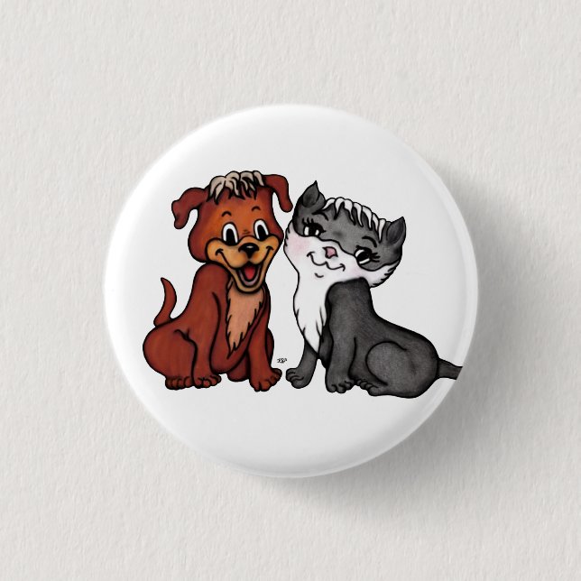 Kitty and Puppy 1 Inch Round Button (Front)