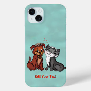 Kitty and Puppy , Edit Your Text iPhone 15 Mini Case