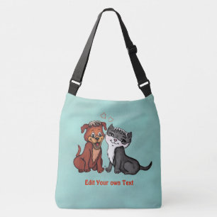 Kitty and Puppy , Edit Your Text Crossbody Bag