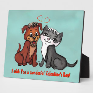 Kitty and Puppy , Happy Valentines Day! Plaque