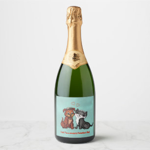 Kitty and Puppy , Happy Valentines Day! Sparkling Wine Label