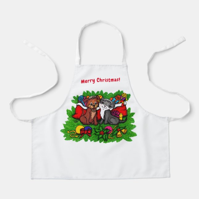Kitty and Puppy , Happy XMas Apron (Front)