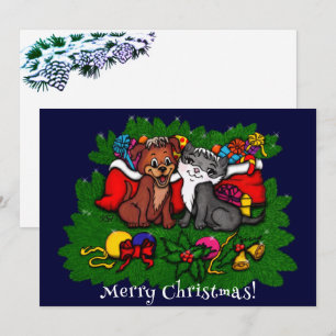 Kitty and Puppy , Happy XMas Card