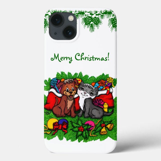 Kitty and Puppy , Happy XMas Case-Mate iPhone Case (Back)