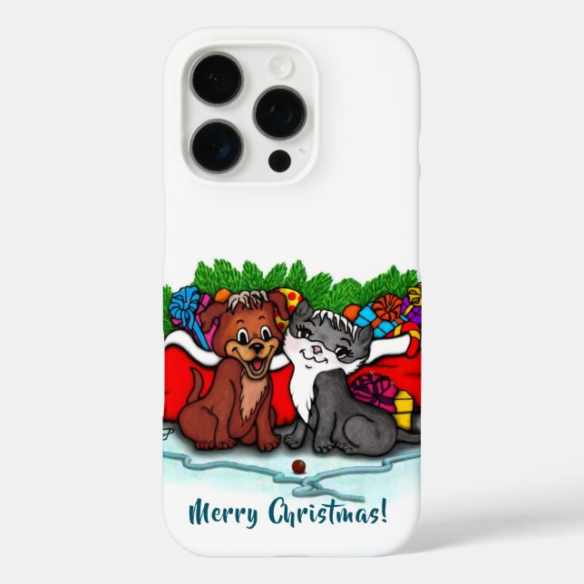 Kitty and Puppy , Happy XMas Case-Mate iPhone Case (Back)