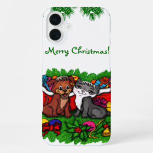 Kitty and Puppy , Happy XMas iPhone 16 Plus Case