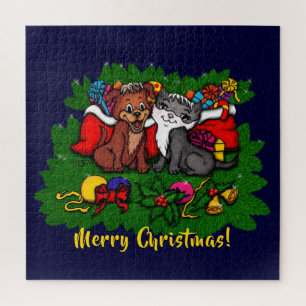 Kitty and Puppy , Happy XMas Jigsaw Puzzle