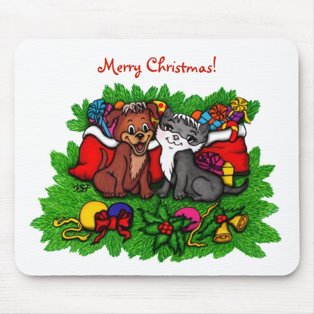 Kitty and Puppy , Happy XMas Mouse Pad (Front)