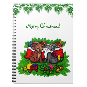 Kitty and Puppy , Happy XMas Notebook