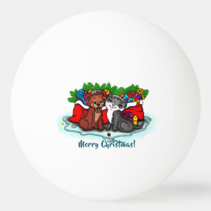 Kitty and Puppy , Happy XMas Ping Pong Ball