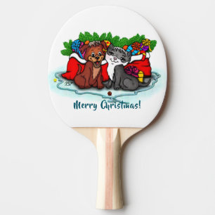Kitty and Puppy , Happy XMas Ping Pong Paddle