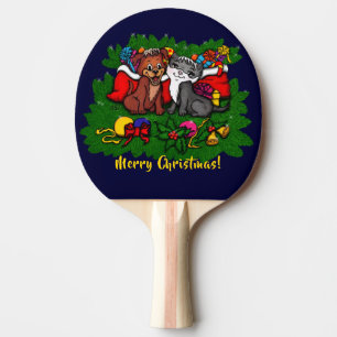 Kitty and Puppy , Happy XMas Ping Pong Paddle