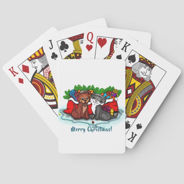 Kitty and Puppy , Happy XMas Playing Cards (Back)