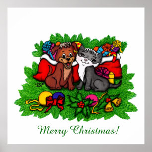 Kitty and Puppy , Happy XMas Poster