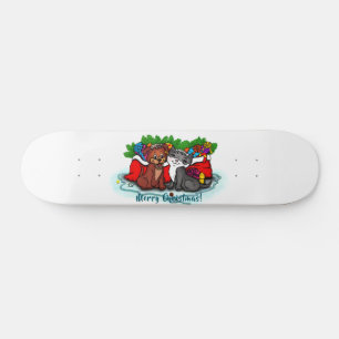 Kitty and Puppy , Happy XMas Skateboard