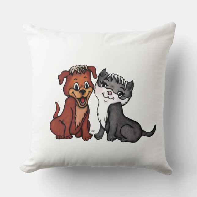 Kitty and Puppy Throw Pillow (Front)