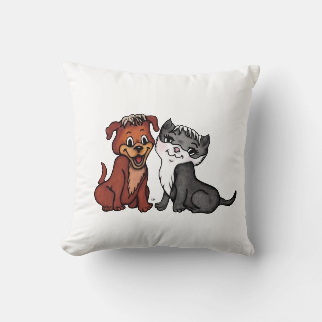 Kitty and Puppy  Throw Pillow (Front)