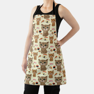 kitty and sushi pattern apron
