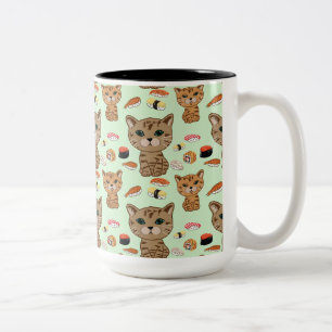 kitty and sushi pattern Two-Tone coffee mug