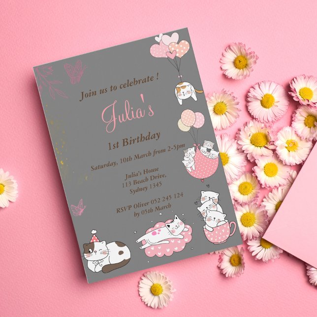   kitty baby girl birthday invitation (Creator Uploaded)