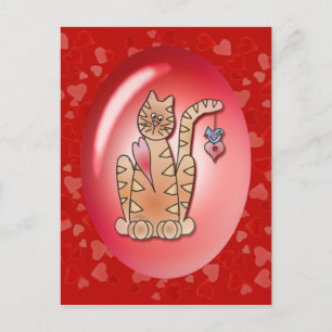 KITTY, BIRD & HEARTS by SHARON SHARPE Postcard