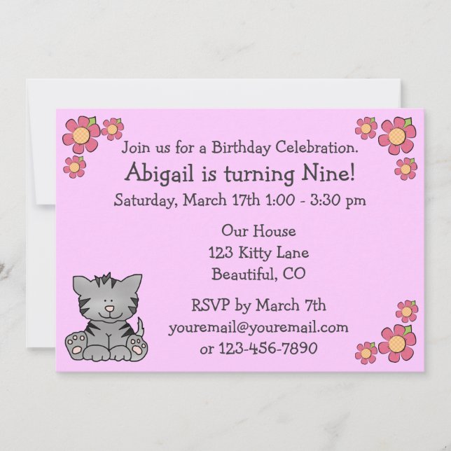 Kitty Birthday Invitation for Girls (Front)