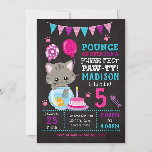 Kitty Birthday Invitation / Girl Kitten Party (Front)