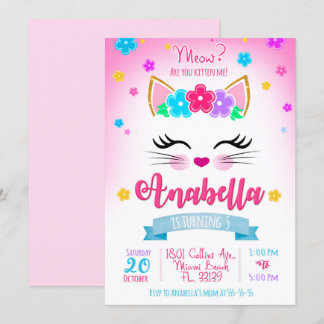 Kitty birthday invitation, Kitten party Invitation