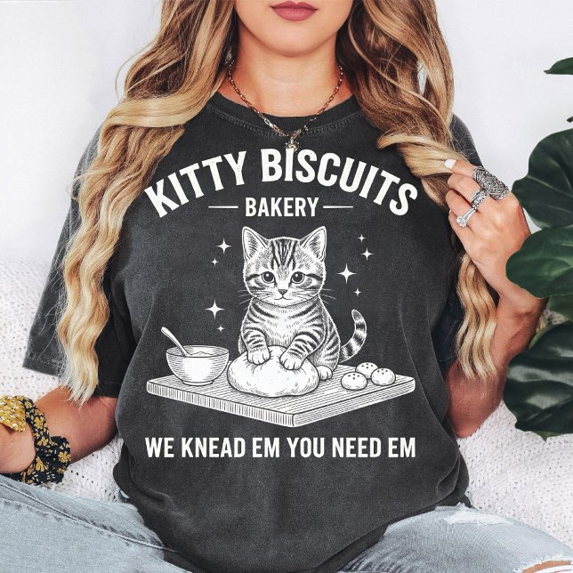 Kitty Biscuits Bakery Cat Kneading Dough Pun T-Shirt (Creator Uploaded)