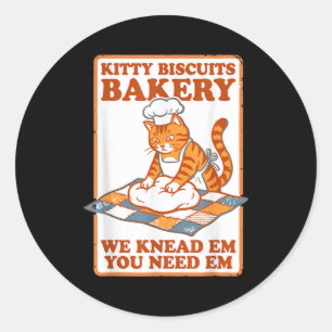 Kitty biscuits bakery funny cat kneading dough mem classic round sticker