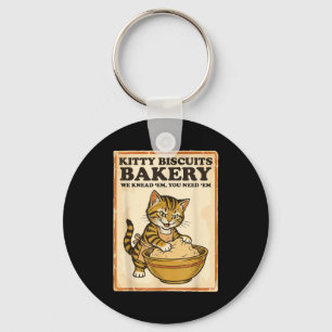 Kitty biscuits bakery funny cat kneading dough mem keychain