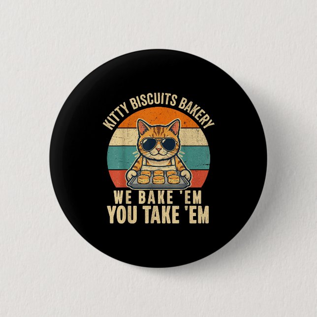 Kitty biscuits bakery funny cat sunglasses retro 2 inch round button (Front)
