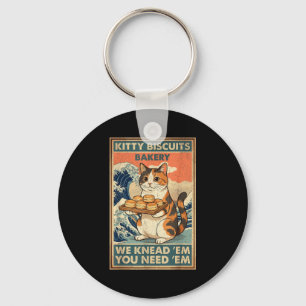 Kitty biscuits bakery great wave cat kneading meme keychain