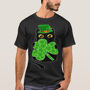 kItty Black Cat Holding Shamrock St Patricks Day 2 T-Shirt