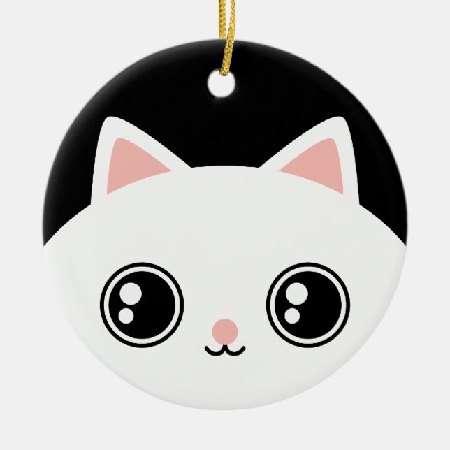 Kitty blanc mignon et ornement bilatéral noir de (Devant)