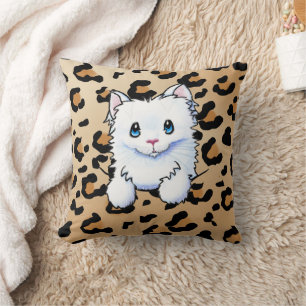 Kitty Blanc Sur Oreiller Empreinte de léopard