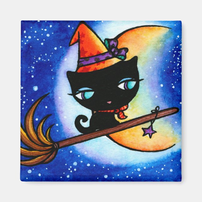 Kitty Bobbin Rides the Milky Way Cat Magnet (Front)