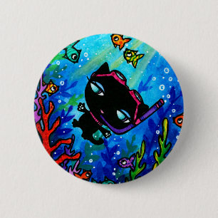 Kitty Bobbin Swims with the Fish Cat Button