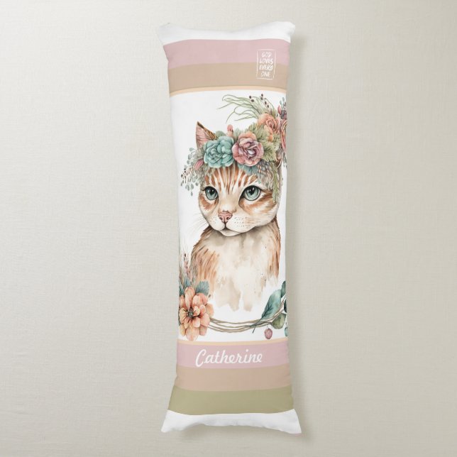 Kitty Boho DBLsided pastel God loves every1 custom Body Pillow (Front Vertical)