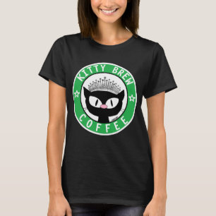 KITTY BREW COFFEE LOGO Black cartoon Cat T-Shirt