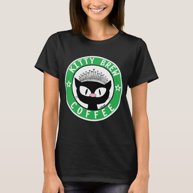 KITTY BREW COFFEE LOGO Black cartoon Cat T-Shirt (Front)