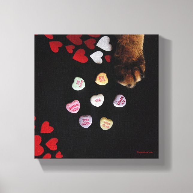Kitty Candy Hearts 8"x8" Wrapped Canvas (Front)