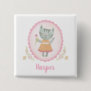 Kitty Cat 2 Inch Square Button