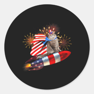 Kitty Cat 4th Of July Rocket With Fireworks Usa Pa Classic Round Sticker