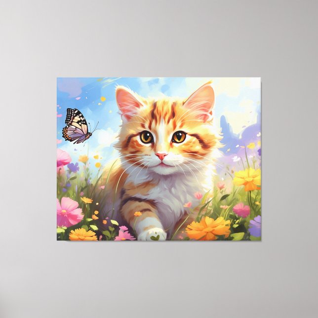 *~*  Kitty Cat 5:4  Kitten Butterfly Flowers AP68 Canvas Print (Front)