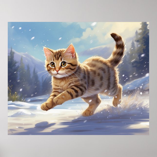 *~*  Kitty Cat 5:4  Kitten Snow Jumping AP68  Poster (Front)