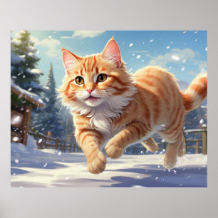 *~* Kitty Cat 5:4 Kitten Snow Playing AP68 Poster