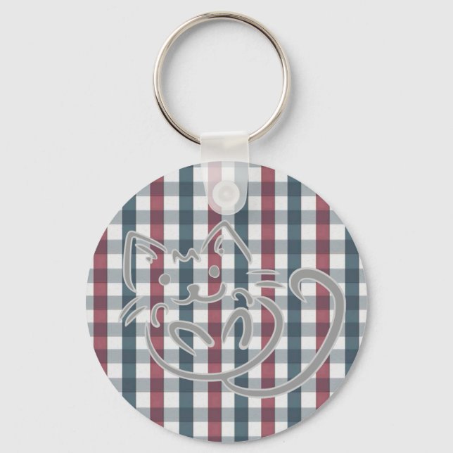 Kitty Cat and Plaid Keychain (Front)