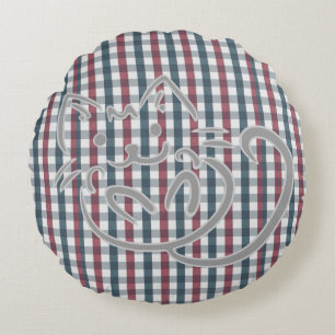 Kitty Cat and Plaid Pattern Round Pillow